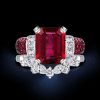Vintage Style Ruby and Emerald Cut Engagement Ring Set in Sterling Silver