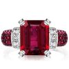 Vintage Style Ruby and Emerald Cut Engagement Ring Set in Sterling Silver