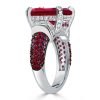 Vintage Style Ruby and Emerald Cut Engagement Ring Set in Sterling Silver