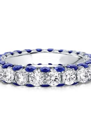 Eternity White & Blue Simulated Diamond Wedding Band in Sterling Silver