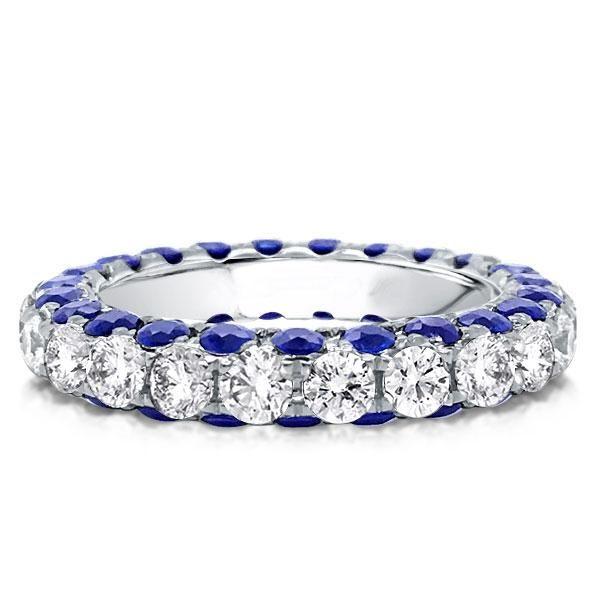 Eternity White & Blue Simulated Diamond Wedding Band in Sterling Silver