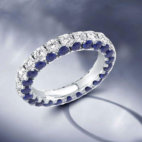 Eternity White & Blue Simulated Diamond Wedding Band in Sterling Silver