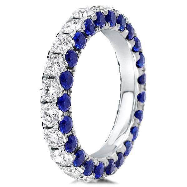 Eternity White & Blue Simulated Diamond Wedding Band in Sterling Silver