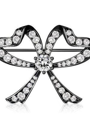 Vintage Black Bow Brooch - Round Cut - 925 Sterling Silver Plated - 2.70 CT. TW