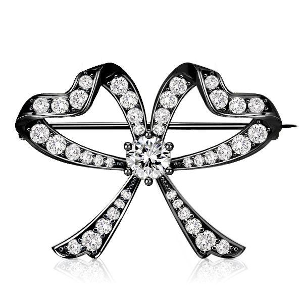 Vintage Black Bow Brooch - Round Cut - 925 Sterling Silver Plated - 2.70 CT. TW