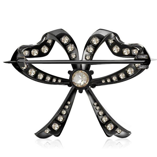 Vintage Black Bow Brooch - Round Cut - 925 Sterling Silver Plated - 2.70 CT. TW
