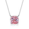 Cushion Cut Pink Simulated Diamond Solitaire Pendant Necklace - Sterling Silver