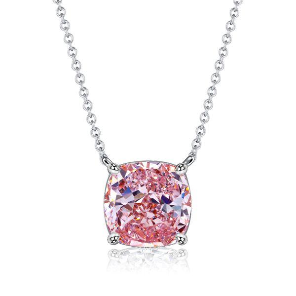 Cushion Cut Pink Simulated Diamond Solitaire Pendant Necklace - Sterling Silver