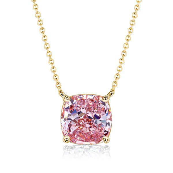 Cushion Cut Pink Simulated Diamond Solitaire Pendant Necklace - Sterling Silver