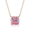 Cushion Cut Pink Simulated Diamond Solitaire Pendant Necklace - Sterling Silver