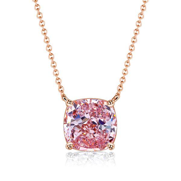 Cushion Cut Pink Simulated Diamond Solitaire Pendant Necklace - Sterling Silver
