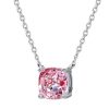 Cushion Cut Pink Simulated Diamond Solitaire Pendant Necklace - Sterling Silver