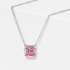 Cushion Cut Pink Simulated Diamond Solitaire Pendant Necklace - Sterling Silver