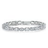 Rhodium Plated Sterling Silver Oval and Emerald Cut Alternating Tennis Bracelet