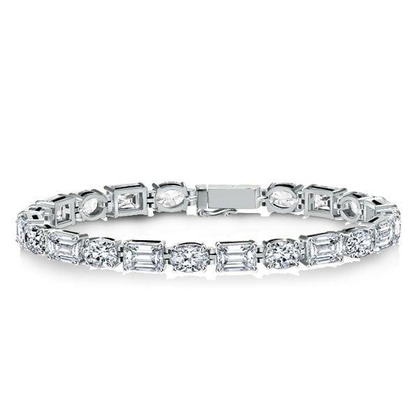 Rhodium Plated Sterling Silver Oval and Emerald Cut Alternating Tennis Bracelet