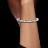 Rhodium Plated Sterling Silver Oval and Emerald Cut Alternating Tennis Bracelet