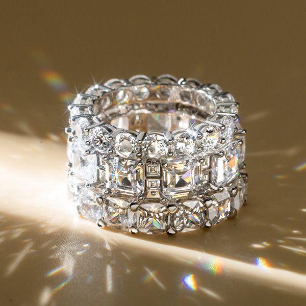 925 Sterling Silver Triple Row Eternity Stackable Wedding Ring Set