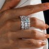 925 Sterling Silver Triple Row Eternity Stackable Wedding Ring Set