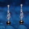 Blue & Black Pearl Drop Earrings - Sterling Silver Bezel Round Dangle Earrings