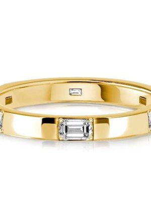 18K Gold Plated Sterling Silver Emerald Cut Eternity Band Ring for Women | Stackable Wedding Band
