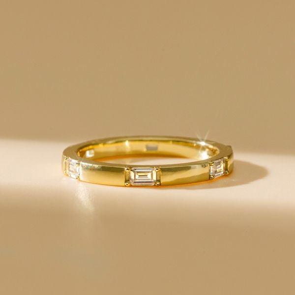 18K Gold Plated Sterling Silver Emerald Cut Eternity Band Ring for Women | Stackable Wedding Band