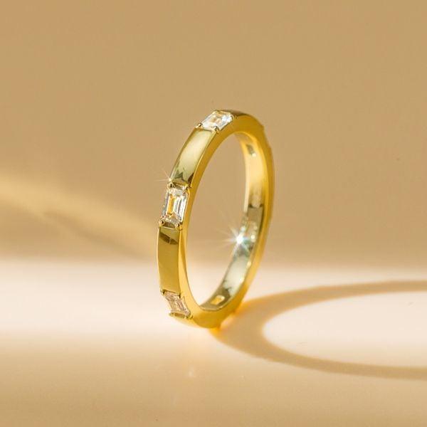 18K Gold Plated Sterling Silver Emerald Cut Eternity Band Ring for Women | Stackable Wedding Band