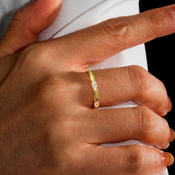 18K Gold Plated Sterling Silver Emerald Cut Eternity Band Ring for Women | Stackable Wedding Band