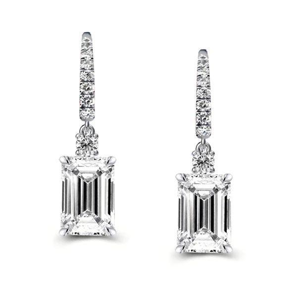 Emerald Cut Sterling Silver Drop Earrings - Classic & Sparkly