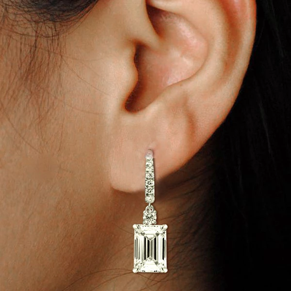 Emerald Cut Sterling Silver Drop Earrings - Classic & Sparkly