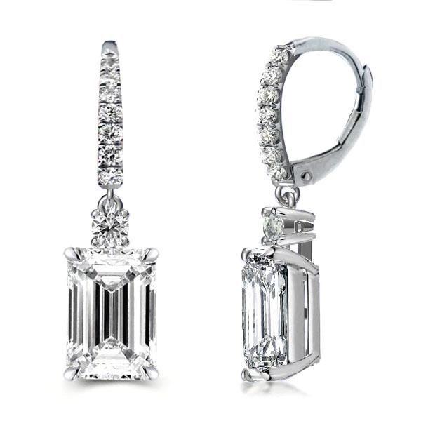 Emerald Cut Sterling Silver Drop Earrings - Classic & Sparkly