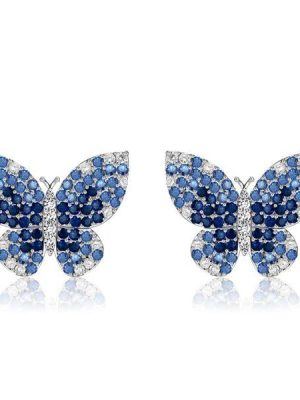 Blue Sapphire Butterfly Stud Earrings - 925 Sterling Silver