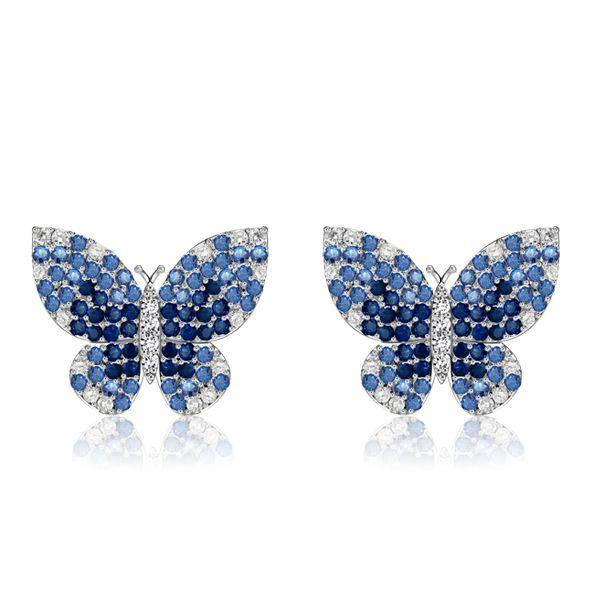 Blue Sapphire Butterfly Stud Earrings - 925 Sterling Silver