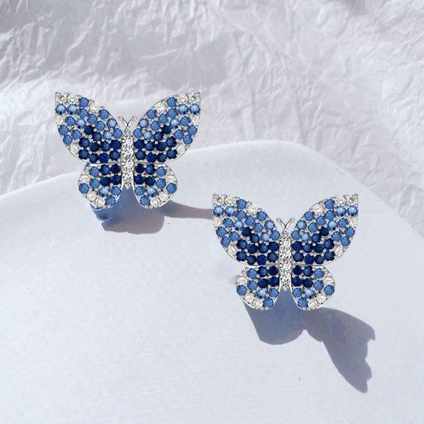 Blue Sapphire Butterfly Stud Earrings - 925 Sterling Silver