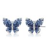 Blue Sapphire Butterfly Stud Earrings - 925 Sterling Silver