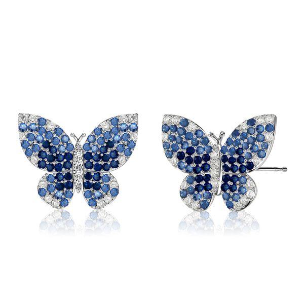 Blue Sapphire Butterfly Stud Earrings - 925 Sterling Silver