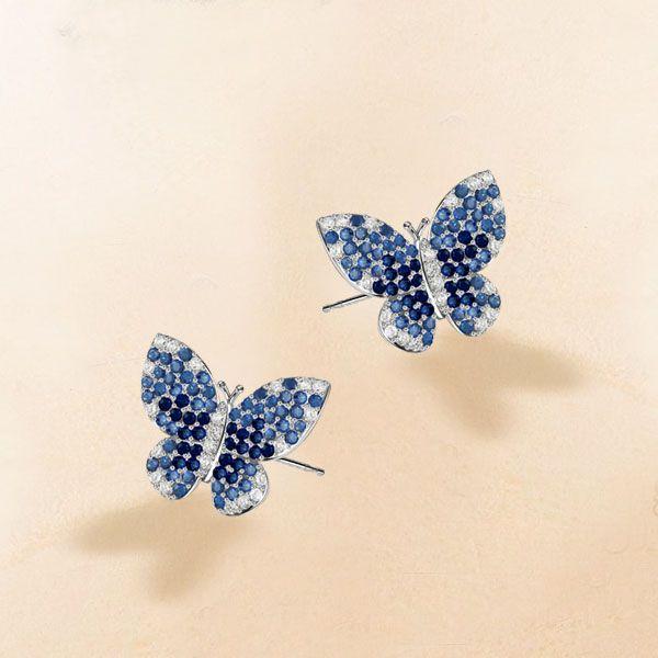 Blue Sapphire Butterfly Stud Earrings - 925 Sterling Silver