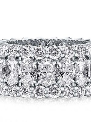 Triple Row Oval Sterling Silver Wedding Band with Simulated Diamonds