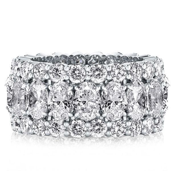 Triple Row Oval Sterling Silver Wedding Band with Simulated Diamonds