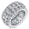 Triple Row Oval Sterling Silver Wedding Band with Simulated Diamonds
