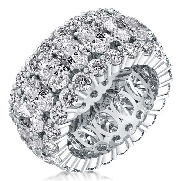 Triple Row Oval Sterling Silver Wedding Band with Simulated Diamonds
