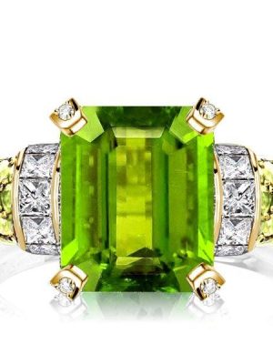 Emerald Cut Peridot Engagement Ring for Women in 925 Sterling Silver