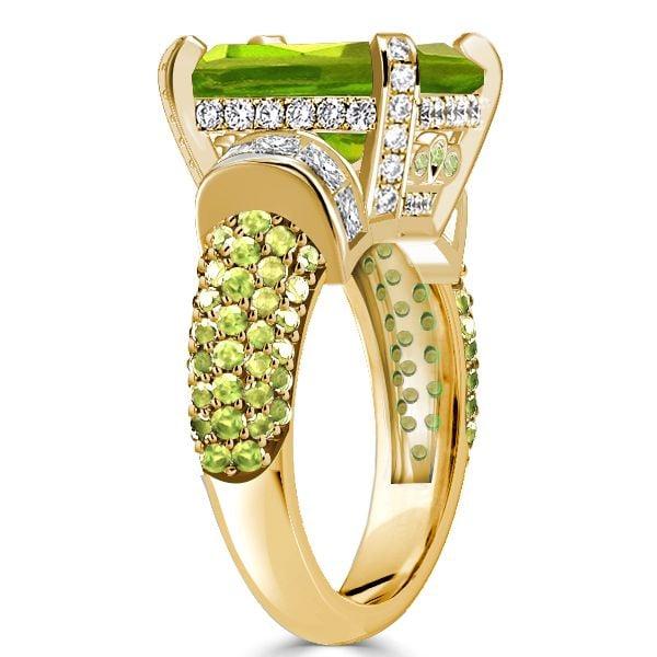 Emerald Cut Peridot Engagement Ring for Women in 925 Sterling Silver