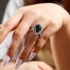 Halo Pear Emerald Sterling Silver Engagement Ring - Multi-Row Design