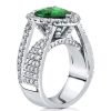 Halo Pear Emerald Sterling Silver Engagement Ring - Multi-Row Design