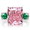 Radiant Cut Pink Sapphire Three Stone Engagement Ring - Sterling Silver