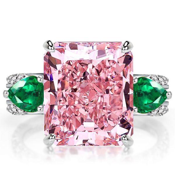 Radiant Cut Pink Sapphire Three Stone Engagement Ring - Sterling Silver