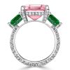 Radiant Cut Pink Sapphire Three Stone Engagement Ring - Sterling Silver