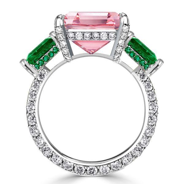 Radiant Cut Pink Sapphire Three Stone Engagement Ring - Sterling Silver