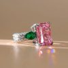 Radiant Cut Pink Sapphire Three Stone Engagement Ring - Sterling Silver