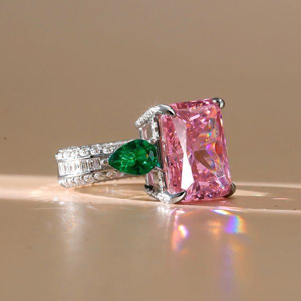 Radiant Cut Pink Sapphire Three Stone Engagement Ring - Sterling Silver